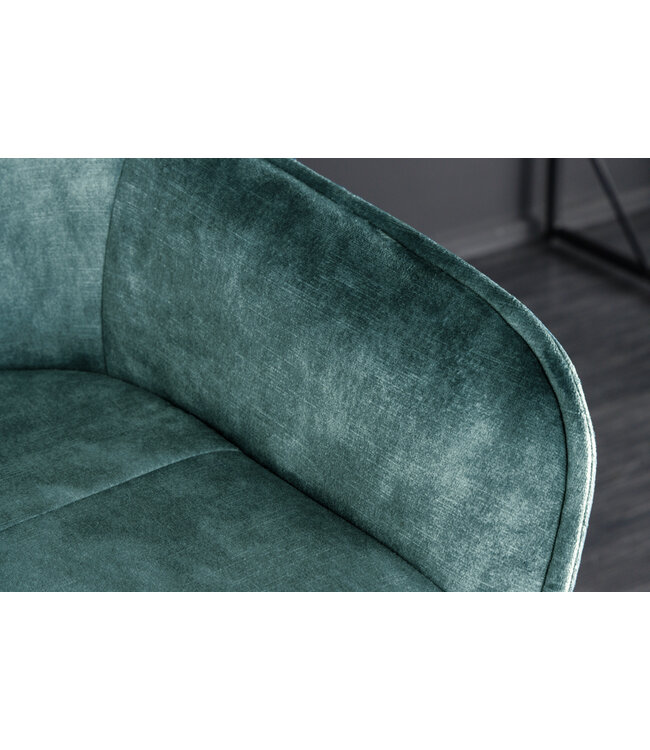 Invicta Interior Design barkruk EUPHORIA petrol fluweel zwart metalen poten barstoel met rugleuning - 43691