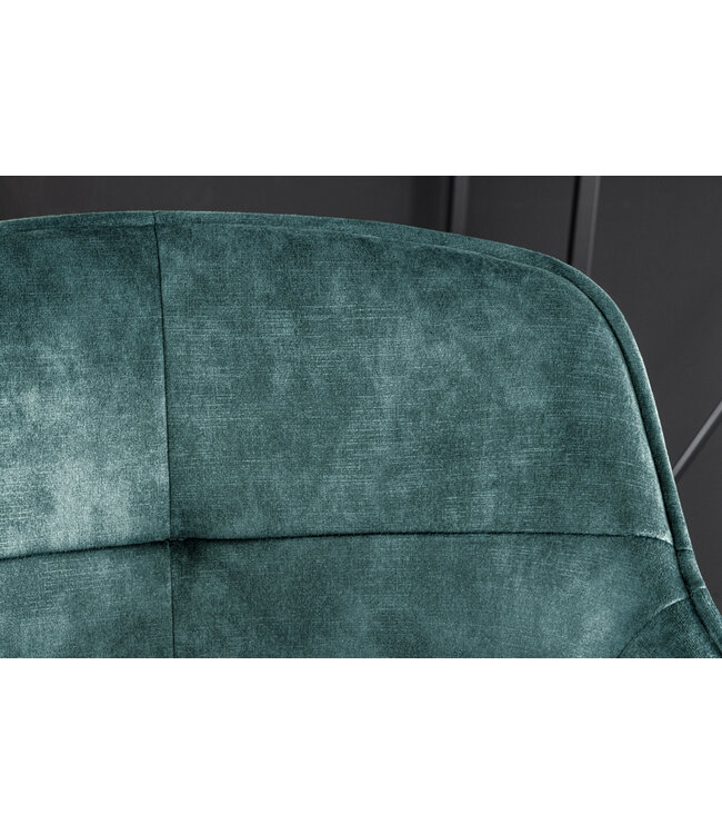 Invicta Interior Design barkruk EUPHORIA petrol fluweel zwart metalen poten barstoel met rugleuning - 43691