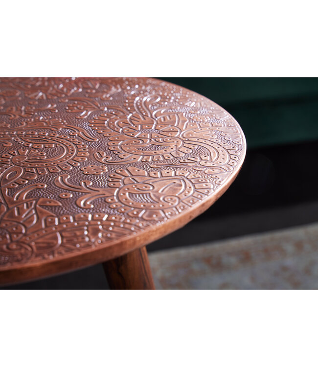 Invicta Interior Design bijzettafel ALCAZAR 50cm antiek koper metaal acacia handgemaakt rond - 43354