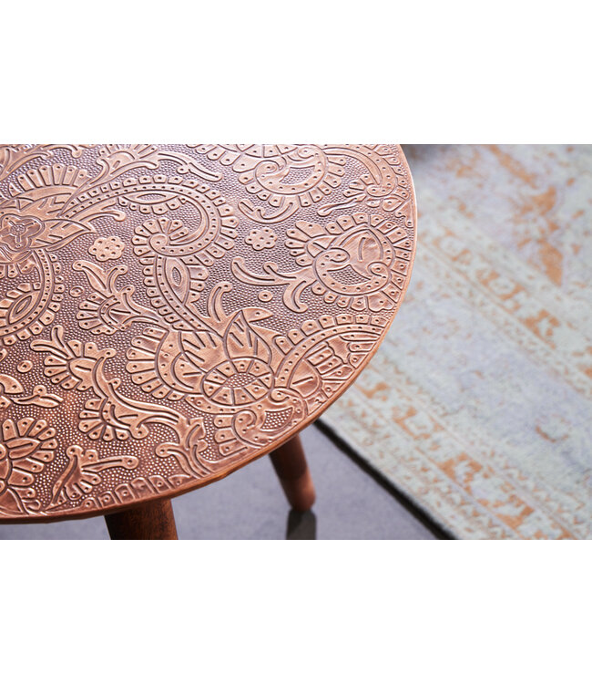 Invicta Interior Design bijzettafel ALCAZAR 50cm antiek koper metaal acacia handgemaakt rond - 43354