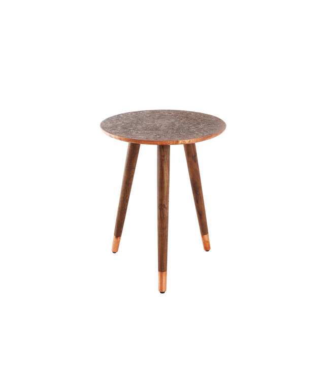 Invicta Interior Design bijzettafel ALCAZAR 50cm antiek koper metaal acacia handgemaakt rond - 43354