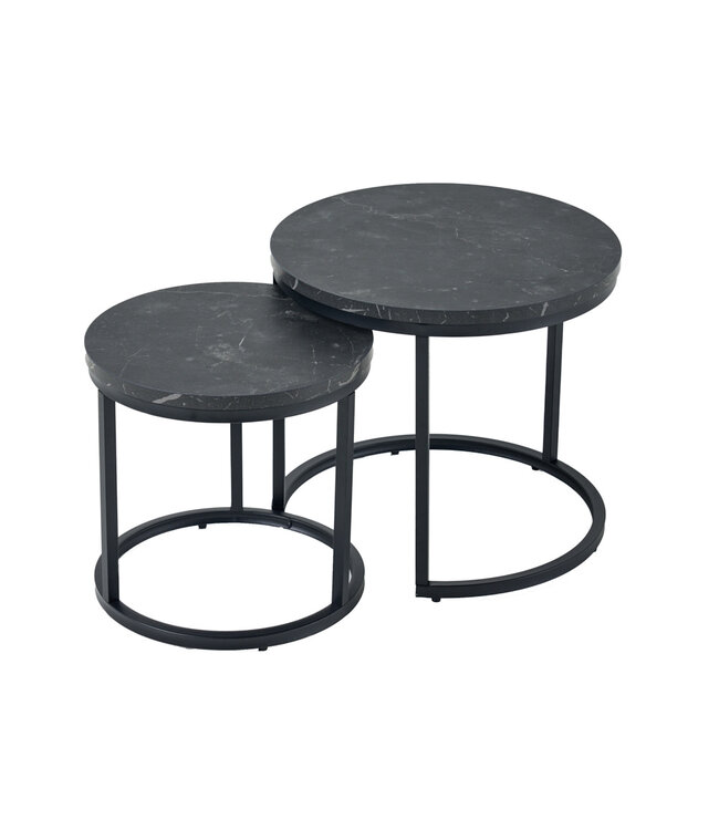 Invicta Interior Set van 2 bijzettafels ELEGANCE 45cm zwart marmeren design metalen frame rond - 43644