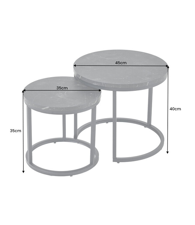 Invicta Interior Set van 2 bijzettafels ELEGANCE 45cm zwart marmeren design metalen frame rond - 43644