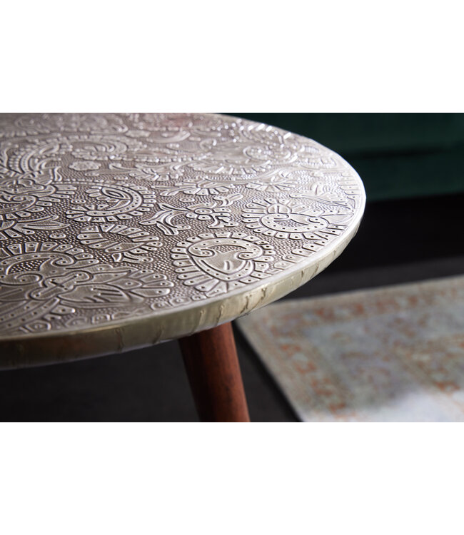 Invicta Interior Design bijzettafel ALCAZAR 50cm antiek zilver metaal acacia handgemaakt rond - 43353