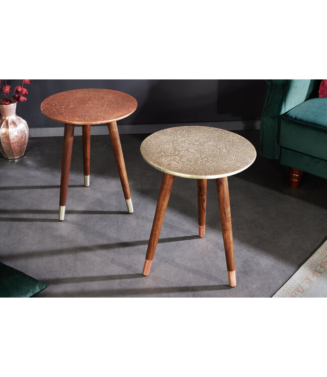 Invicta Interior Design bijzettafel ALCAZAR 50cm antiek zilver metaal acacia handgemaakt rond - 43353