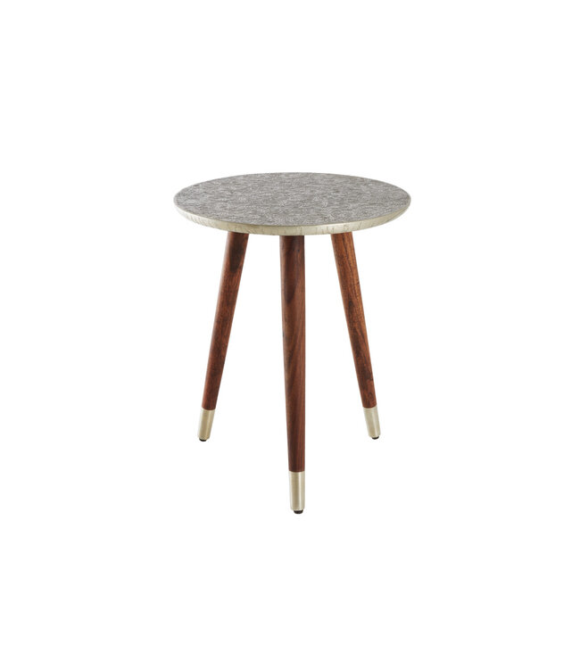 Invicta Interior Design bijzettafel ALCAZAR 50cm antiek zilver metaal acacia handgemaakt rond - 43353