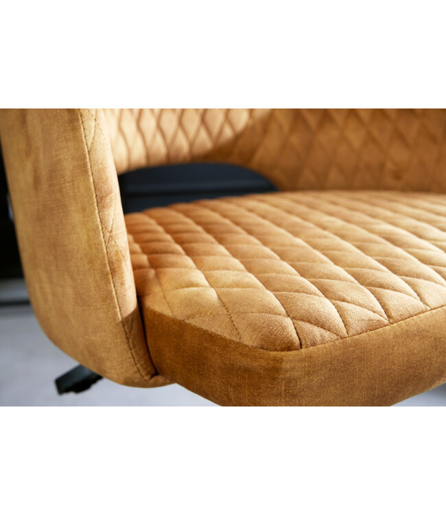 Invicta Interior In hoogte verstelbare bureaustoel PARIS mosterdgeel fluweel zwarte armleuningen draaistoel - 43684