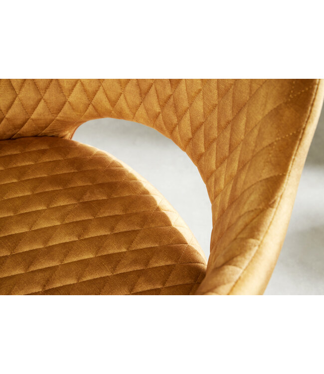 Invicta Interior In hoogte verstelbare bureaustoel PARIS mosterdgeel fluweel zwarte armleuningen draaistoel - 43684