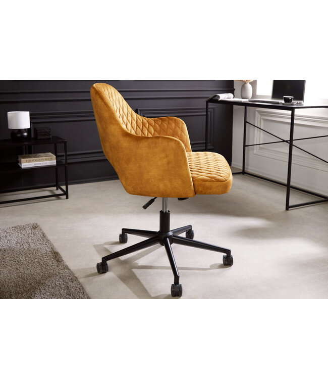 Invicta Interior In hoogte verstelbare bureaustoel PARIS mosterdgeel fluweel zwarte armleuningen draaistoel - 43684