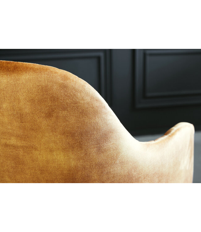 Invicta Interior In hoogte verstelbare bureaustoel PARIS mosterdgeel fluweel zwarte armleuningen draaistoel - 43684