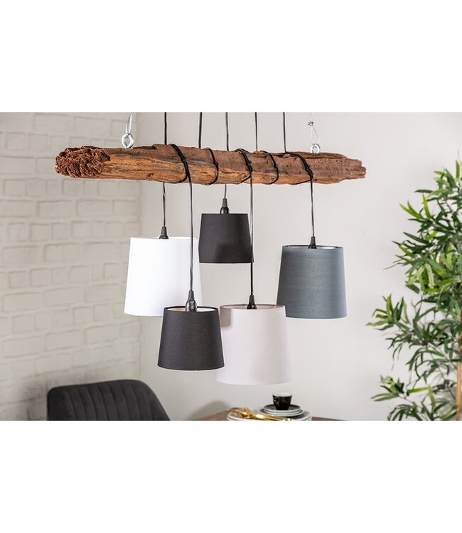 Invicta Interior Design hanglamp LEVELS 115cm drijfhout zwartgrijs met 5 lampjes - 40693