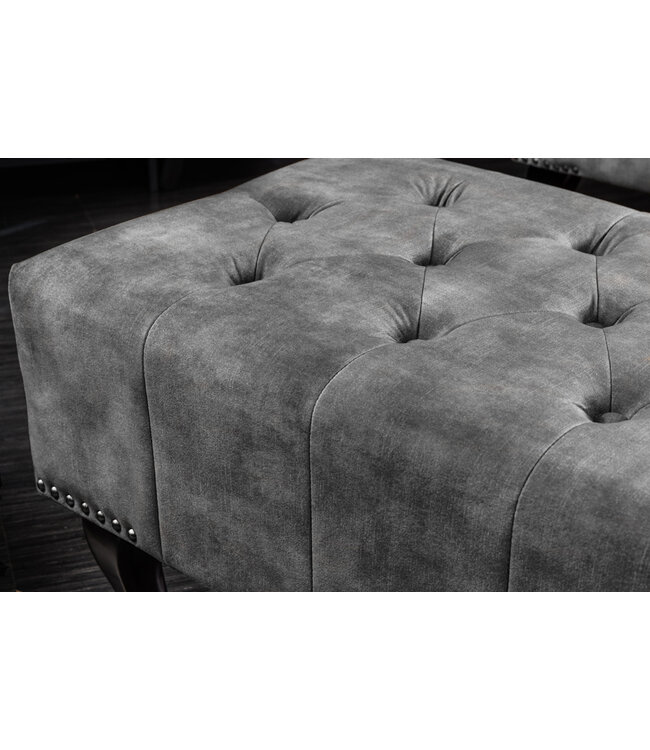 Invicta Interior Design kruk CHESTERFIELD 80cm grijs fluwelen knoopstiksel klinknagelrand - 43521