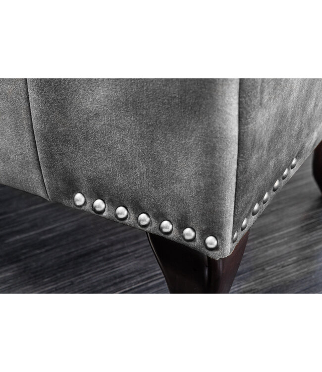 Invicta Interior Design kruk CHESTERFIELD 80cm grijs fluwelen knoopstiksel klinknagelrand - 43521