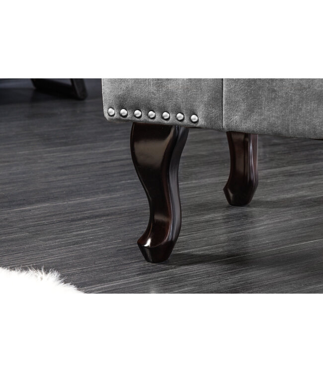 Invicta Interior Design kruk CHESTERFIELD 80cm grijs fluwelen knoopstiksel klinknagelrand - 43521