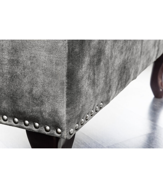 Invicta Interior Design kruk CHESTERFIELD 80cm grijs fluwelen knoopstiksel klinknagelrand - 43521