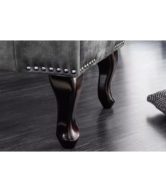 Invicta Interior Design kruk CHESTERFIELD 80cm grijs fluwelen knoopstiksel klinknagelrand - 43521