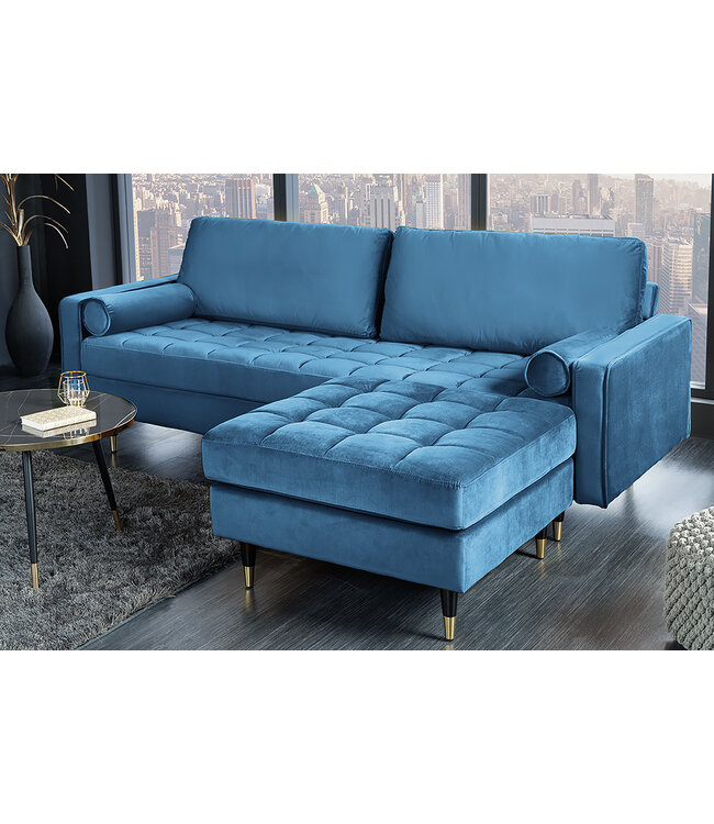 Invicta Interior Design kruk COSY VELVET 80cm petroleumblauw goud fluweel metalen poten - 43608