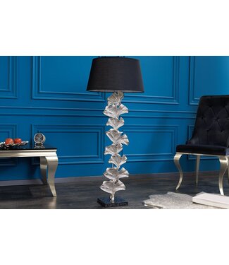 Invicta Interior Design vloerlamp GINKGO 122cm zwarte stoffen kap zilveren metalen handgemaakte marmeren voet - 41695