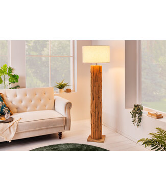 Invicta Interior Design vloerlamp ROOTS 160cm drijfhout linnen kap beige handgemaakt - 39323