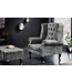 Invicta Interior Design vleugelfauteuil CHESTERFIELD 105cm grijs fluweel zilver klinknagels veerkern - 43520