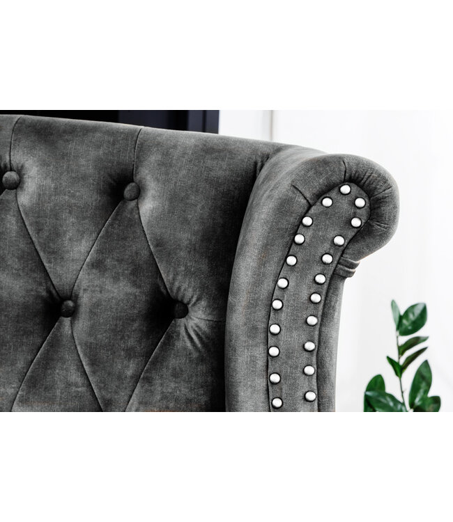 Invicta Interior Design vleugelfauteuil CHESTERFIELD 105cm grijs fluweel zilver klinknagels veerkern - 43520
