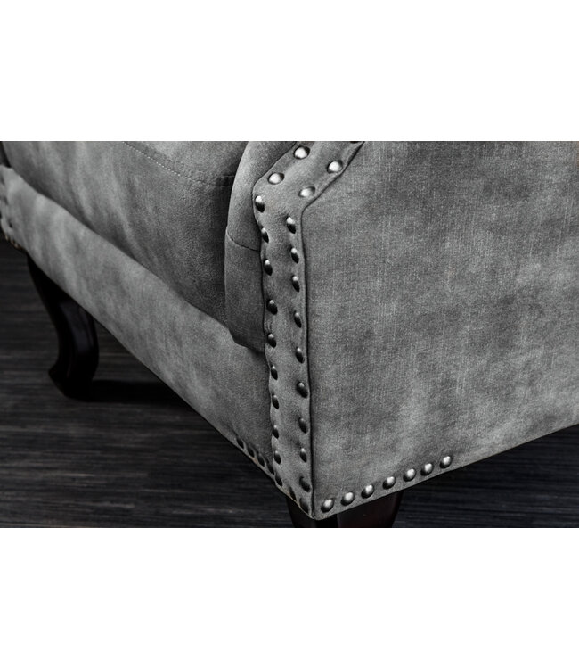 Invicta Interior Design vleugelfauteuil CHESTERFIELD 105cm grijs fluweel zilver klinknagels veerkern - 43520