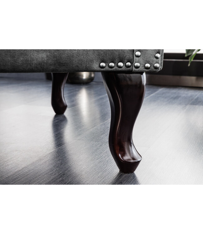 Invicta Interior Design vleugelfauteuil CHESTERFIELD 105cm grijs fluweel zilver klinknagels veerkern - 43520