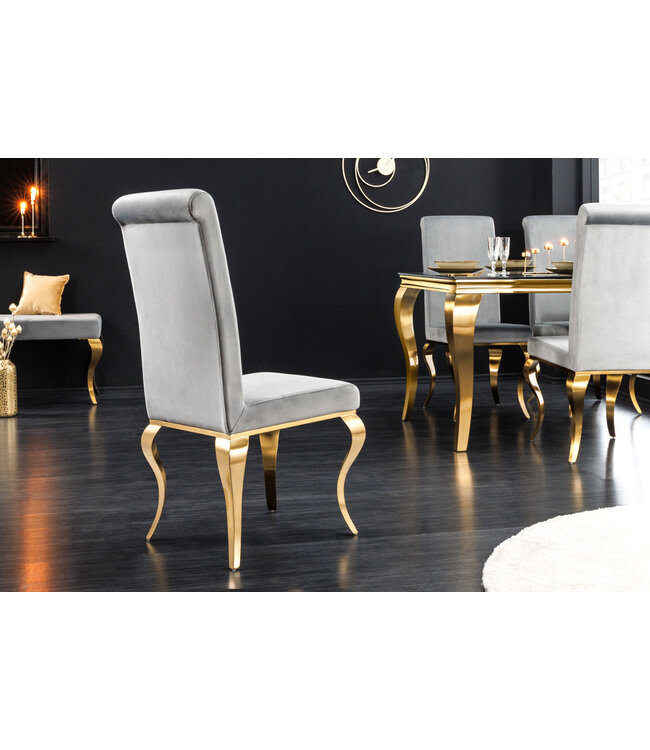 Invicta Interior Design stoel MODERN BAROQUE grijs fluweel gouden stoelpoten - 43384