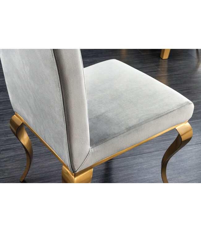 Invicta Interior Design stoel MODERN BAROQUE grijs fluweel gouden stoelpoten - 43384