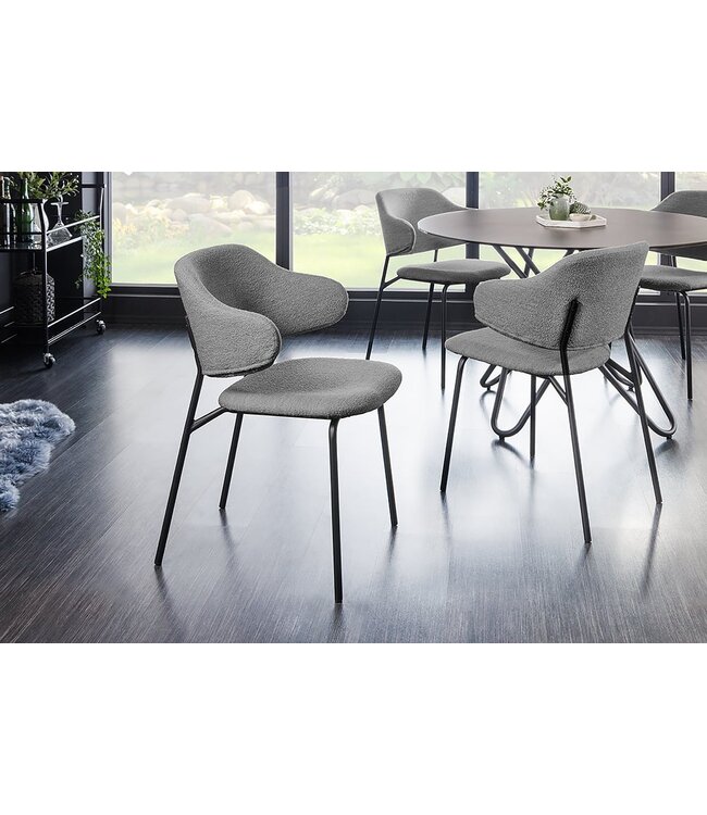 Invicta Interior Design stoel VOGUE grijs Boucle zwart metalen poten - 43150