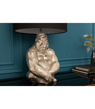 Invicta Interior Handgemaakte tafellamp KONG 60cm zilveren metalen aap gorilla decoratieve lamp zwarte lampenkap - 41688