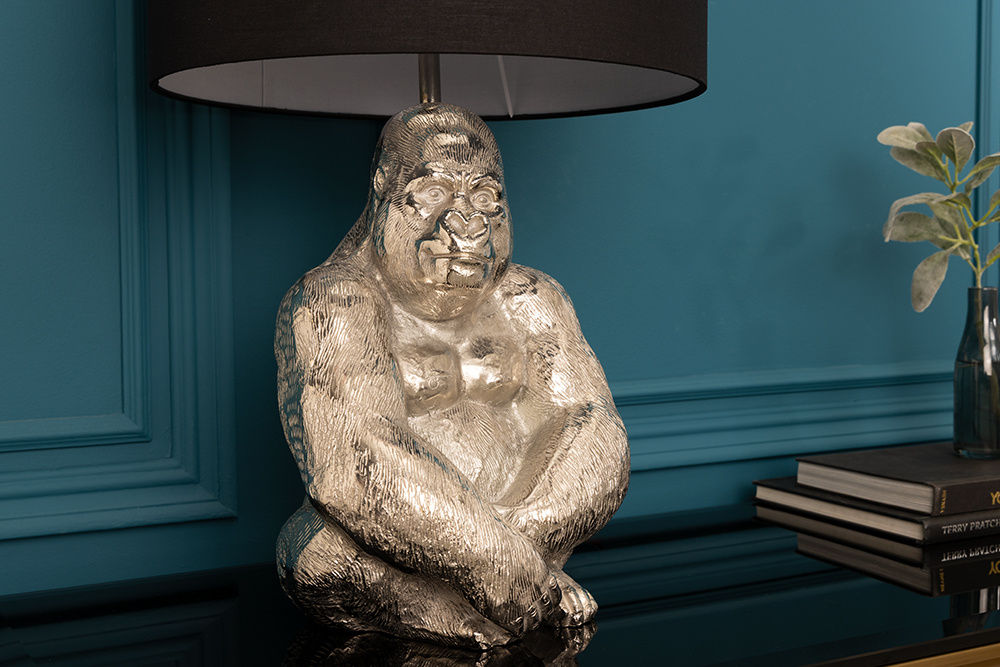tafellamp KONG 60cm zilver metaal aap gorilla decoratieve lamp zwarte lampenkap - 41688