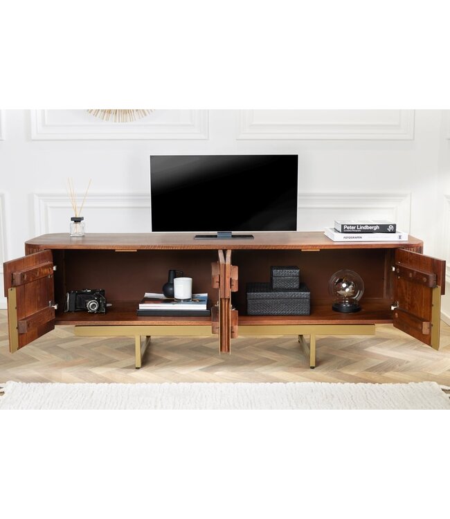 Invicta Interior Design TV-meubel GATSBY 160cm bruin matgoud Mangoholz Retro - 43334