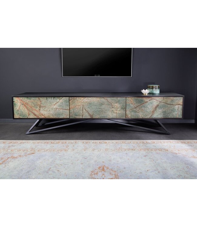 Invicta Interior Massief houten TV-lowboard MOUNTAIN SOUL 200cm echte natuursteen acacia zwart hangend/staand - 43483