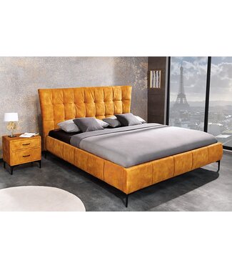 Invicta Interior Design tweepersoonsbed BOUTIQUE 160x200cm mosterdgeel fluweel queen size bedframe - 41666