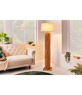 Invicta Interior Design vloerlamp ROOTS 160cm drijfhout linnen kap grijs handgemaakt - 41092