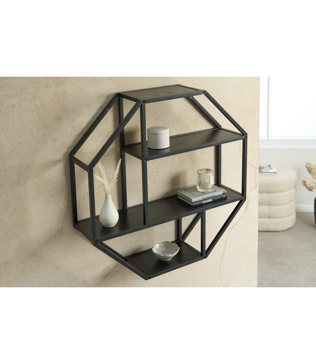 Invicta Interior Design wandplank SLIM LINE 77cm zwart industrieel metalen frame - 43639