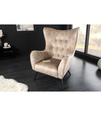 Invicta Interior Design XL fauteuil AMSTERDAM champagne fluweel zwart metalen poten retrostijl - 43568