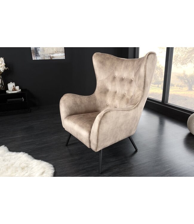 Invicta Interior Design XL fauteuil AMSTERDAM champagne fluweel zwart metalen poten retrostijl - 43568