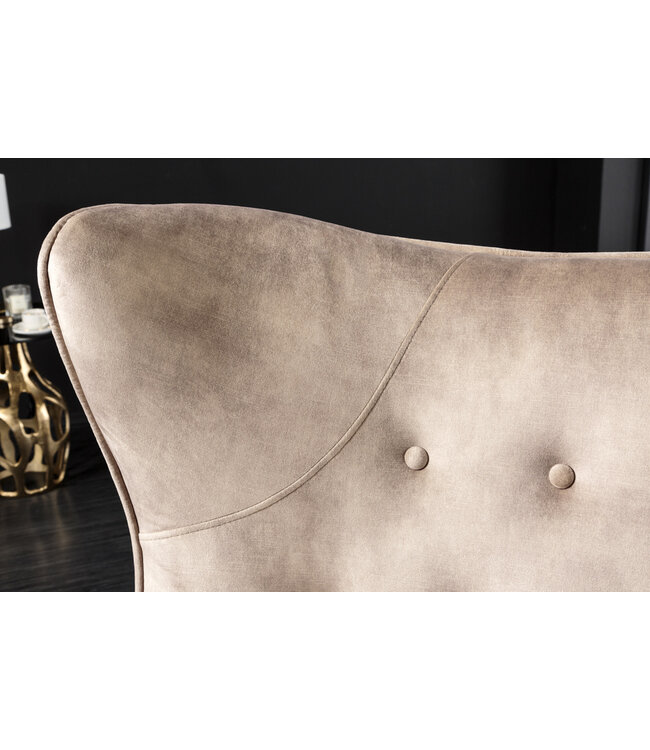 Invicta Interior Design XL fauteuil AMSTERDAM champagne fluweel zwart metalen poten retrostijl - 43568