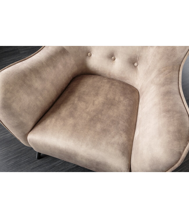 Invicta Interior Design XL fauteuil AMSTERDAM champagne fluweel zwart metalen poten retrostijl - 43568