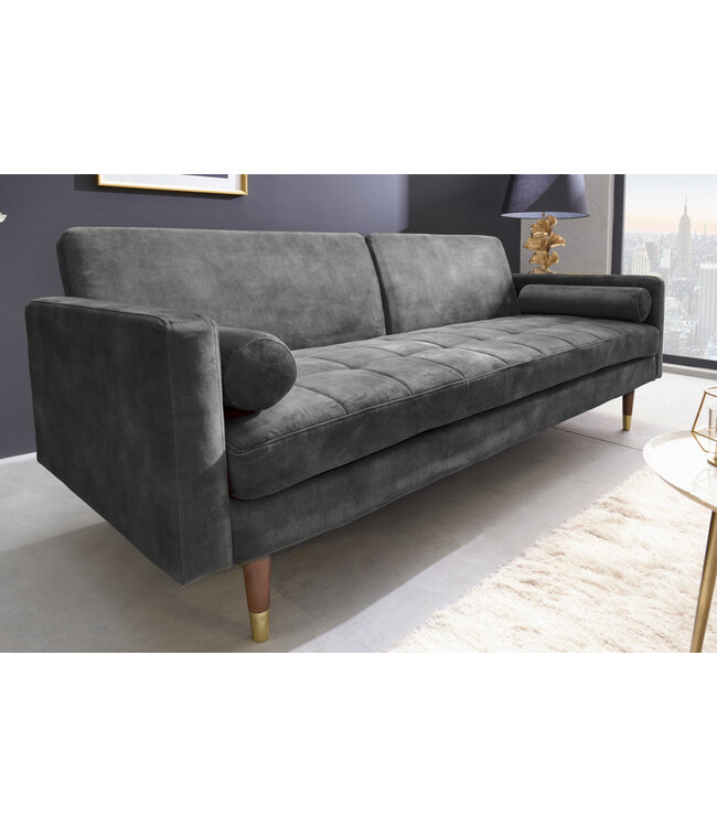 Invicta Interior Moderne slaapbank COUTURE 196cm grijs microvelours 3-zits slaapbank functie incl. Kussen - 42395