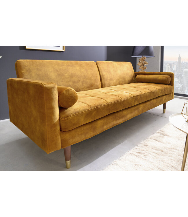 Invicta Interior Moderne slaapbank COUTURE 196cm mosterdgeel microvelours 3-zits slaapbank functie incl. Kussen - 42490