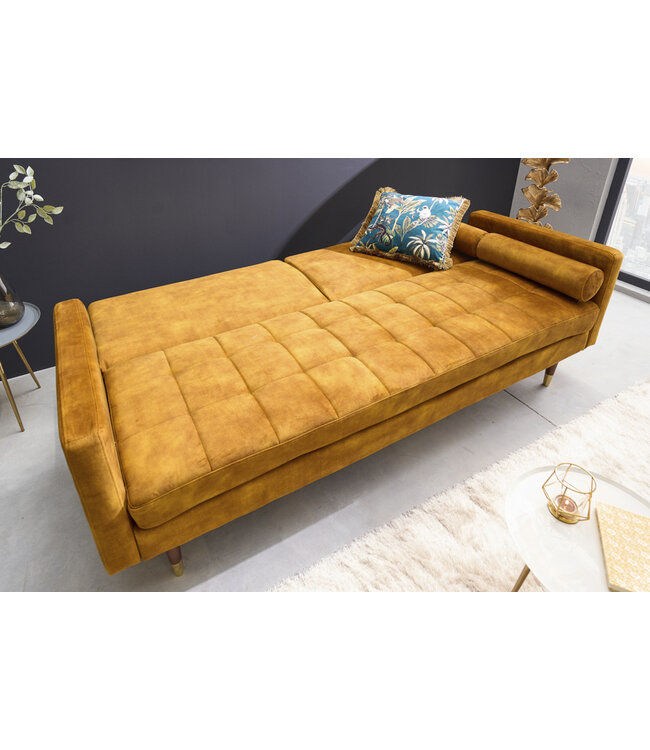 Invicta Interior Moderne slaapbank COUTURE 196cm mosterdgeel microvelours 3-zits slaapbank functie incl. Kussen - 42490
