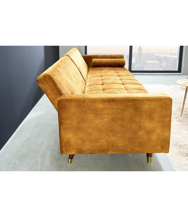 Invicta Interior Moderne slaapbank COUTURE 196cm mosterdgeel microvelours 3-zits slaapbank functie incl. Kussen - 42490