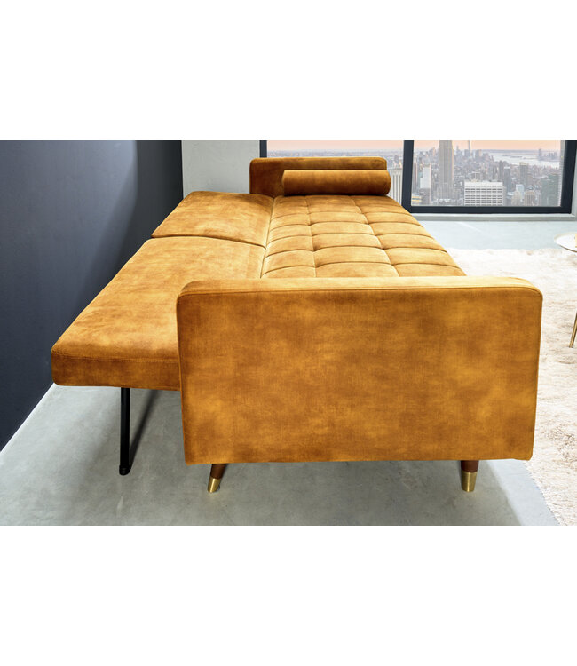 Invicta Interior Moderne slaapbank COUTURE 196cm mosterdgeel microvelours 3-zits slaapbank functie incl. Kussen - 42490