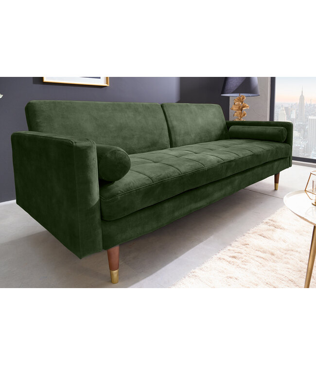 Invicta Interior Moderne slaapbank COUTURE 196cm groene microvelours 3-zits slaapbank functie incl. Kussen - 42493