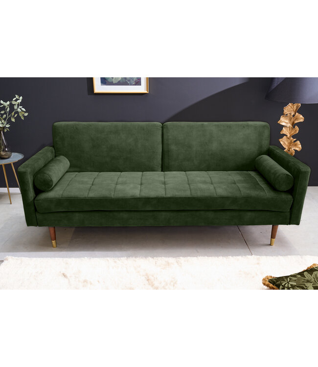 Invicta Interior Moderne slaapbank COUTURE 196cm groene microvelours 3-zits slaapbank functie incl. Kussen - 42493