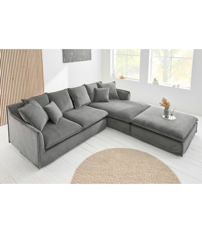 Invicta Interior Grote hoekbank HEAVEN 255cm grijs koord inclusief kussens Modern Design - 43445