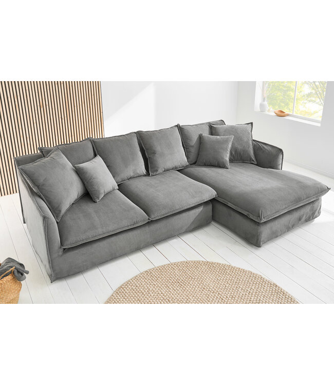 Invicta Interior Grote hoekbank HEAVEN 255cm grijs koord inclusief kussens Modern Design - 43445